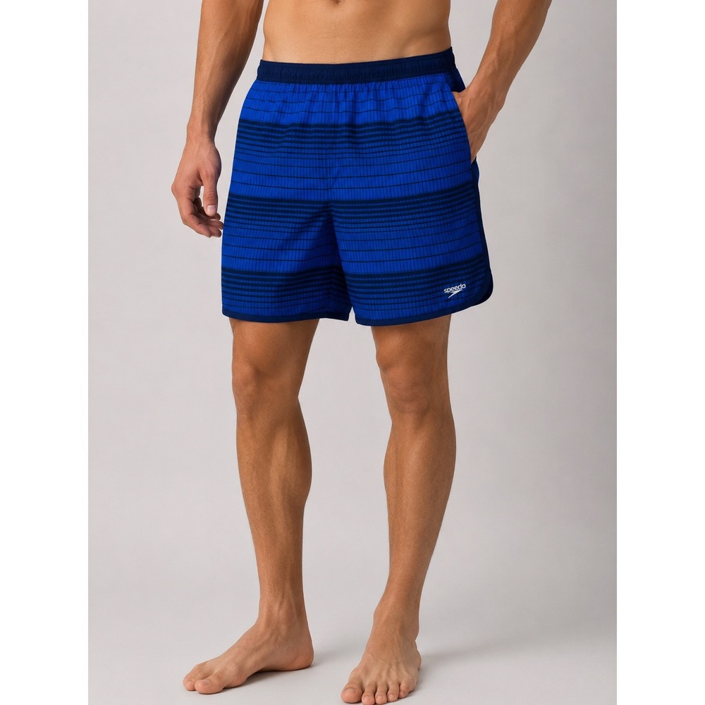 Speedo Men's Blue Grid Print‎ Swim Trunks 16" UPF 50+ Quick Dry NWT XXL